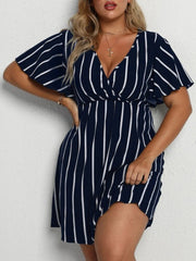 Striped V-neck short-sleeved dress casual bohemian