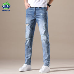 Jeans Slim Fit Skinny Denim Jeans Elastic Ripped Hole Pants