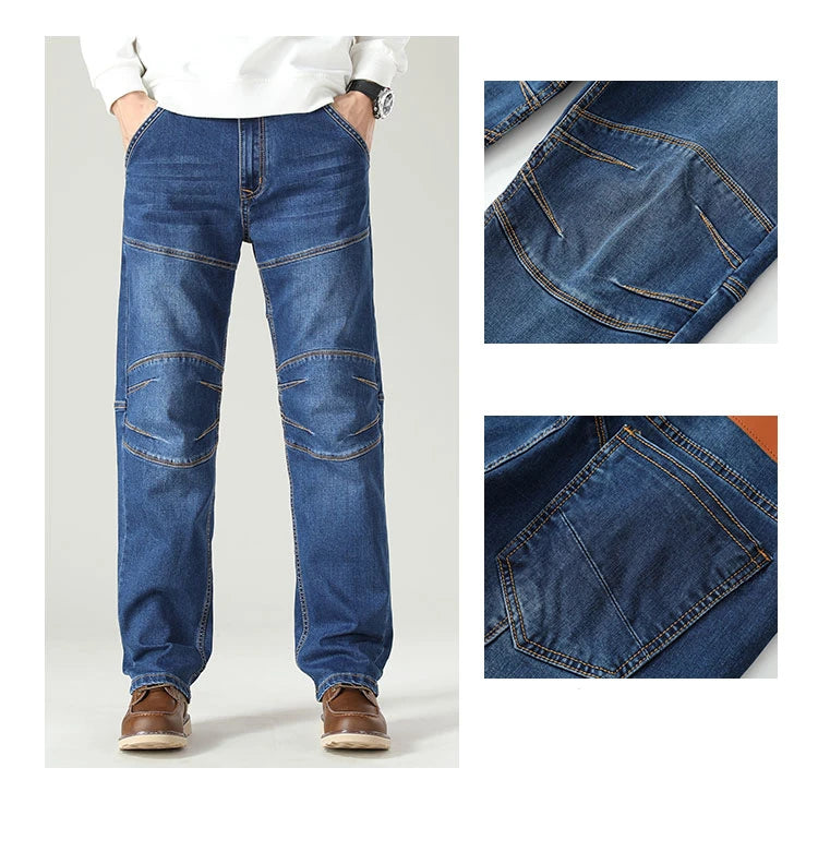 Cotton Stretch Stitching Jeans Classic Casual Men's Straight Loose Denim Pants