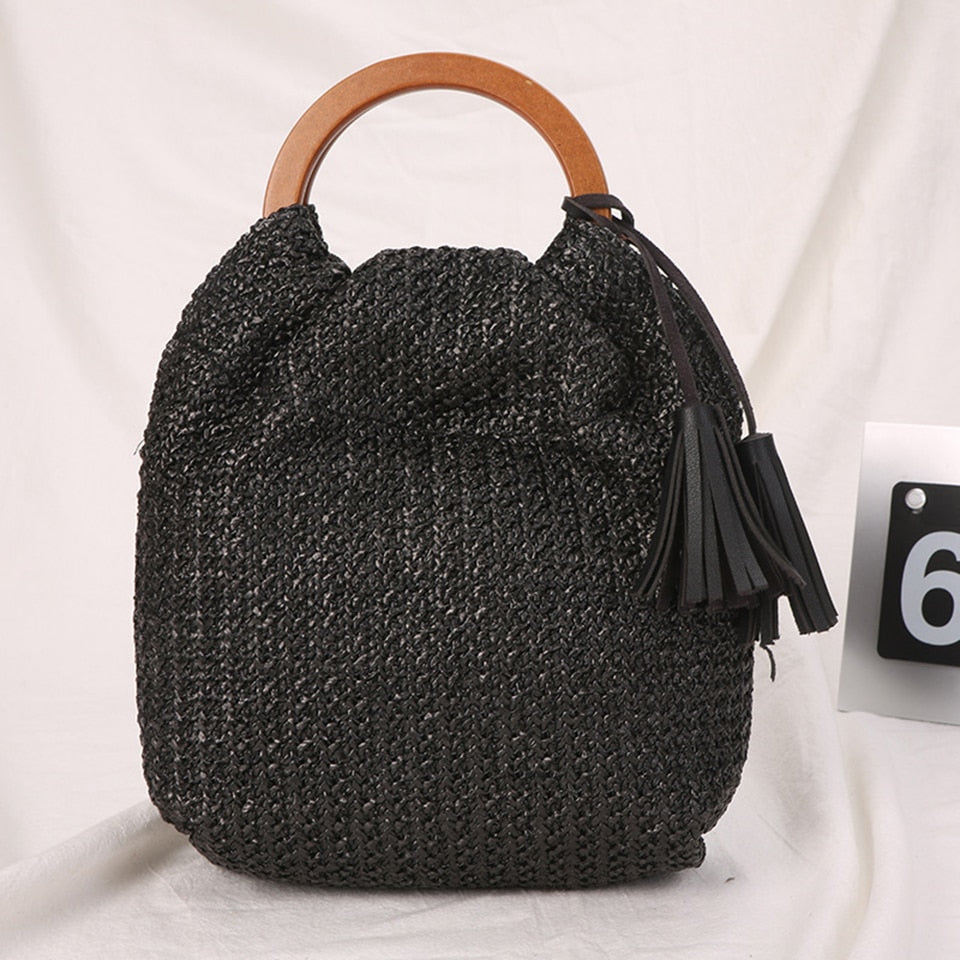 Summer Straw Handbag Handle Large Capacity Woven Straw Bag