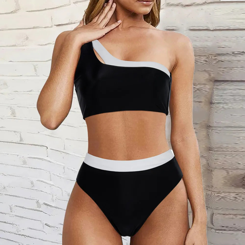 One Shoulder Bikinis Set High Waist Two Pieces