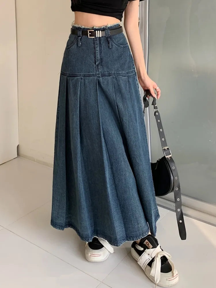 Maxi Long Women Vintage High Waist Jean Skirt