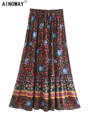 Floral Printed High Elastic Waist Beach Bohemian Skirt