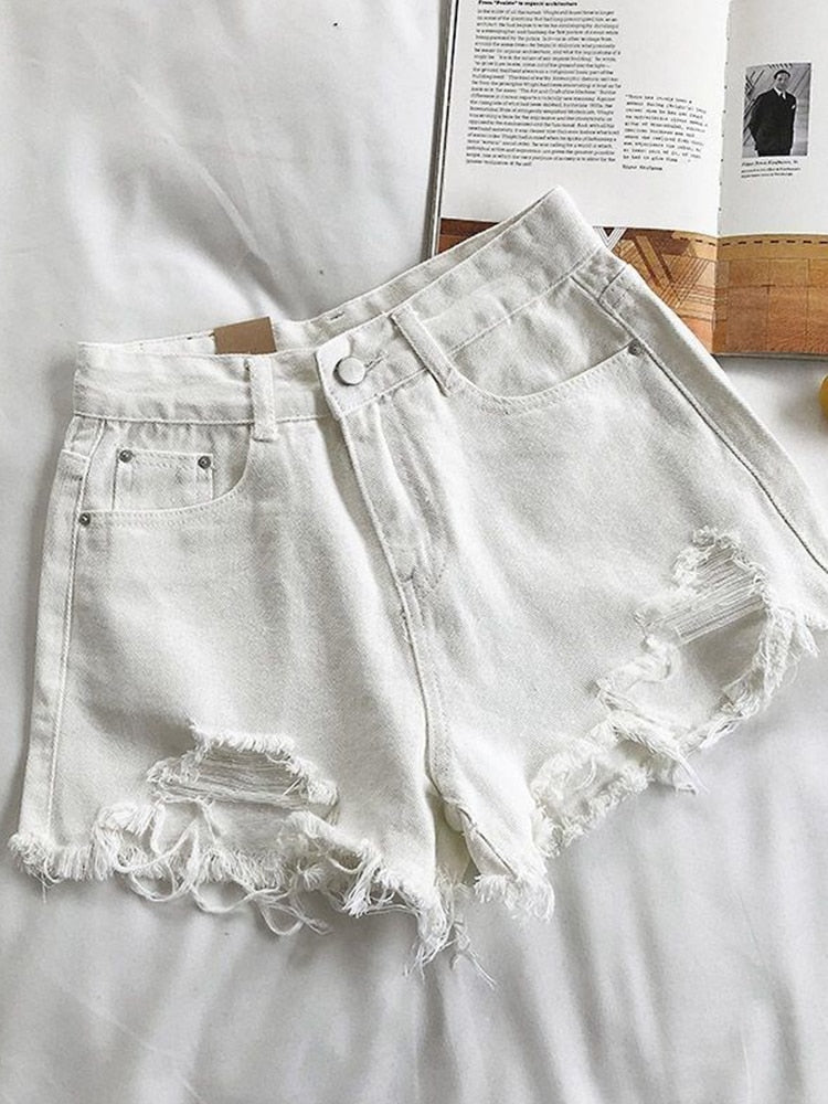 Casual High Waist Denim Ripped jeans Short