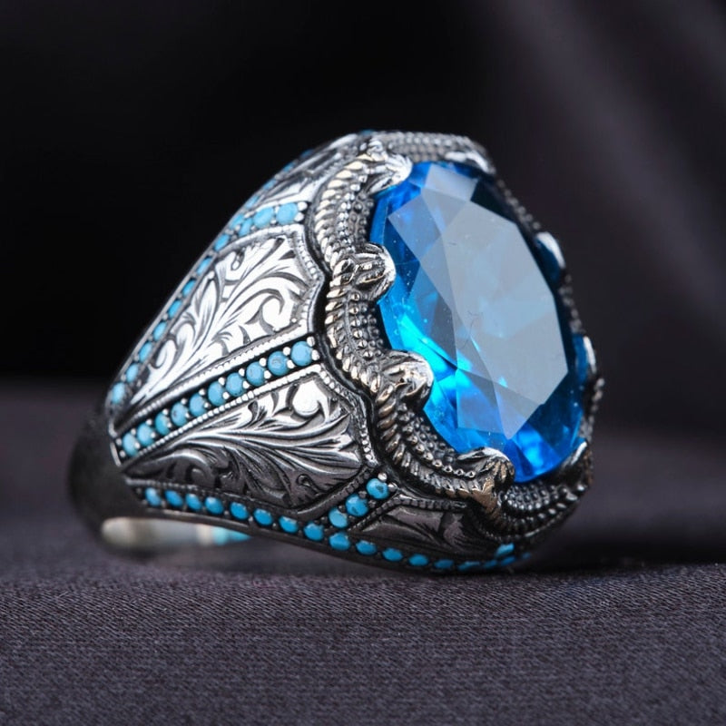 Retro Ancient Silver Color Carved Ring