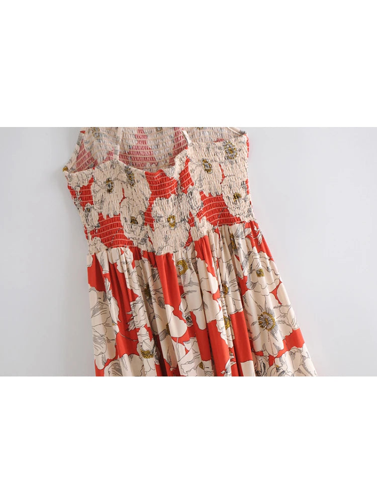 Vintage Chic Floral Print Sleeveless Bohemian Spaghetti Dress