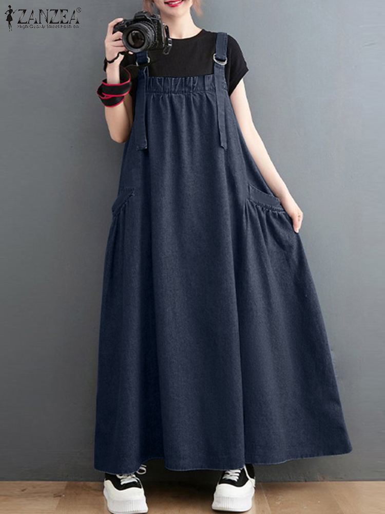 Summer Elegant Overalls Dress Square Collar Sleeveless A-line