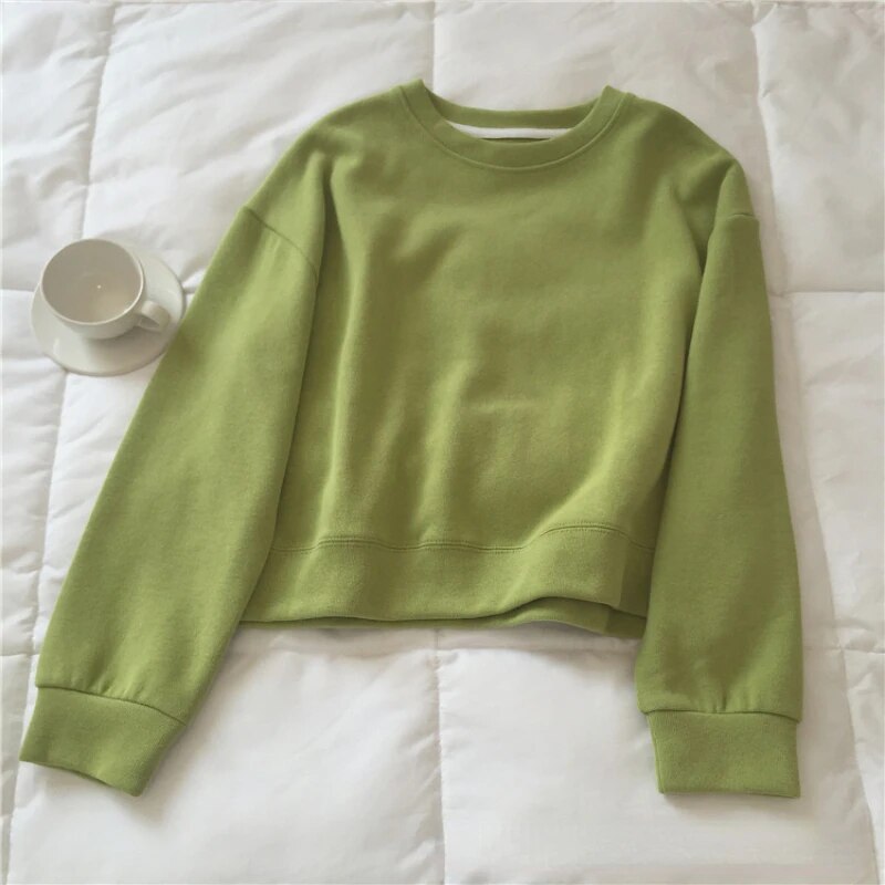 Sweatshirt Women Short Style Solid Casual Fashion Clothes