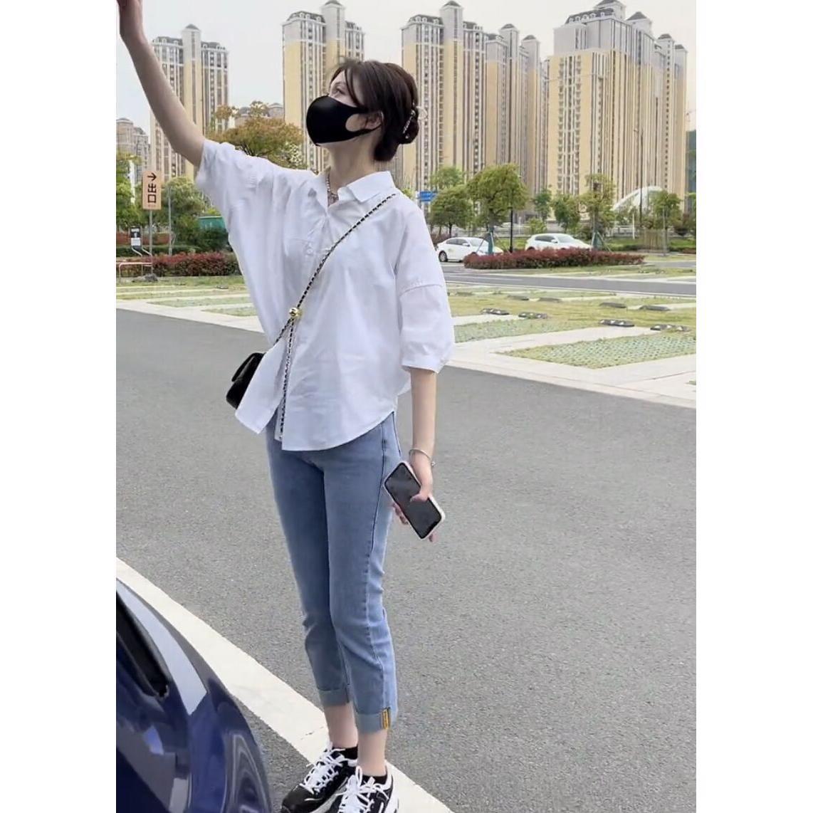 Cotton Mid-sleeve Thin Loose Fashion Irregular Shirt Casual