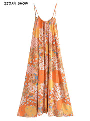 BOHO Orange Geometric Flower Print Dress