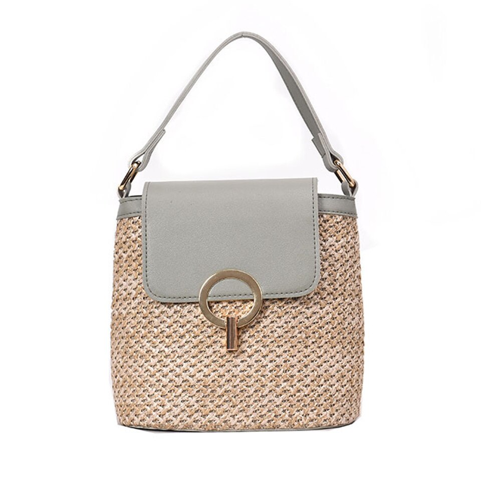 Summer Straw Handbag Handle Large Capacity Woven Straw Bag