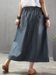 Fashion Streetwear Classic Embroidery Loose Denim Skirts