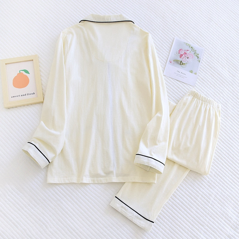 couple pajamas long-sleeved trousers solid color two-piece set