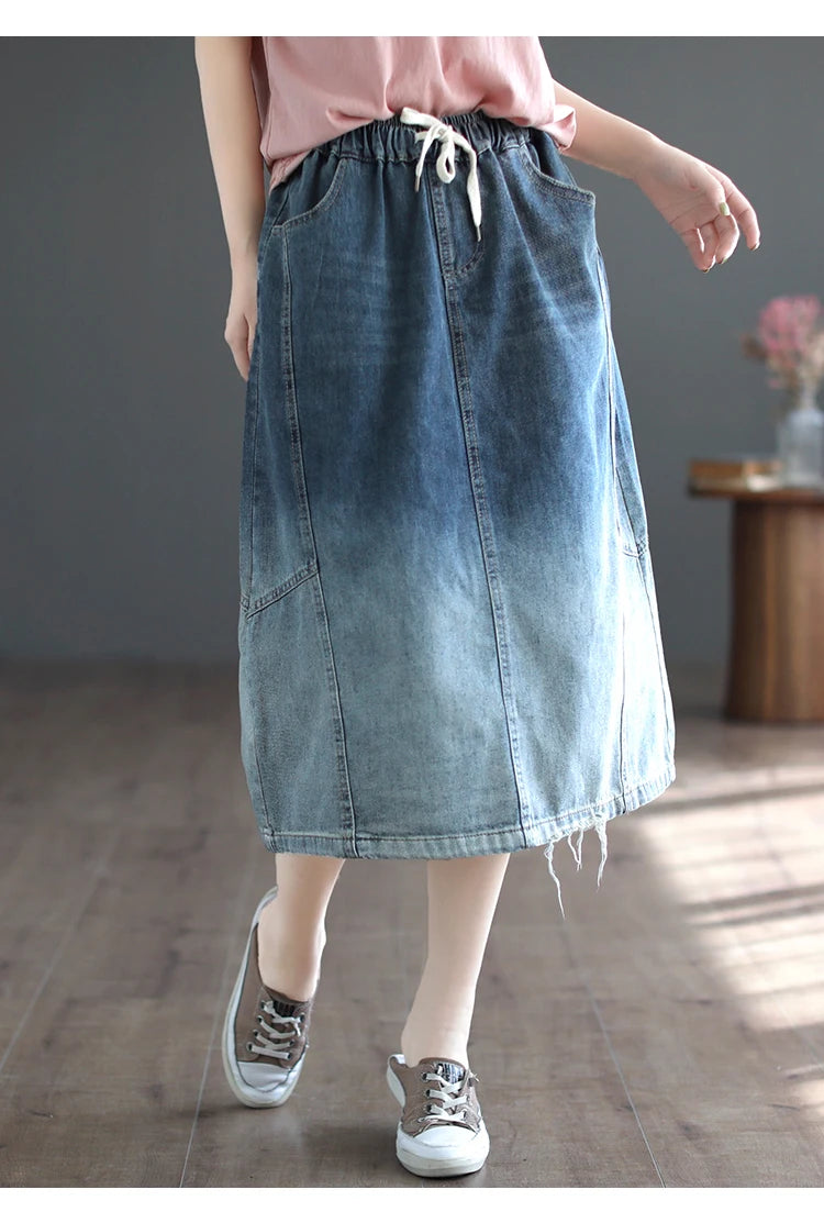 Fashion Women's Elastic Waist Cotton Denim Skirt