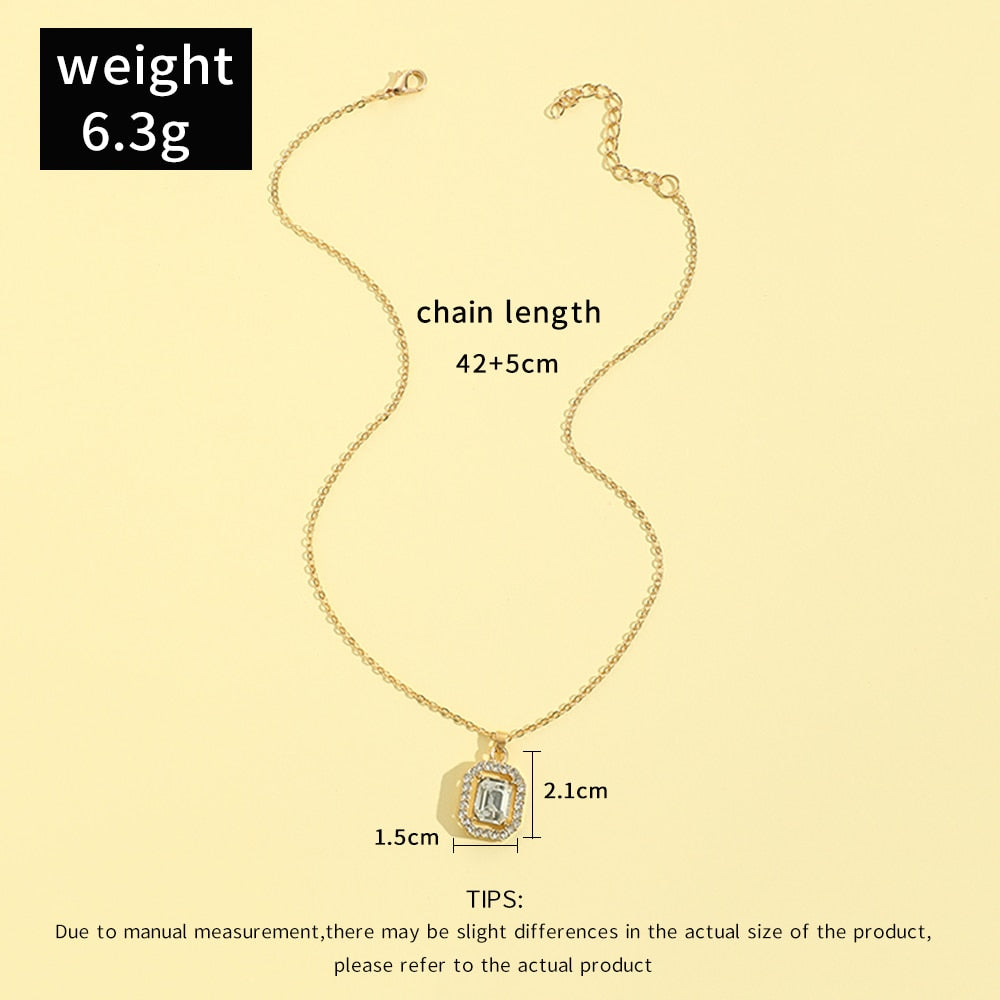 1Pc Simple Crystal Gold Color Chain Pendant Necklace