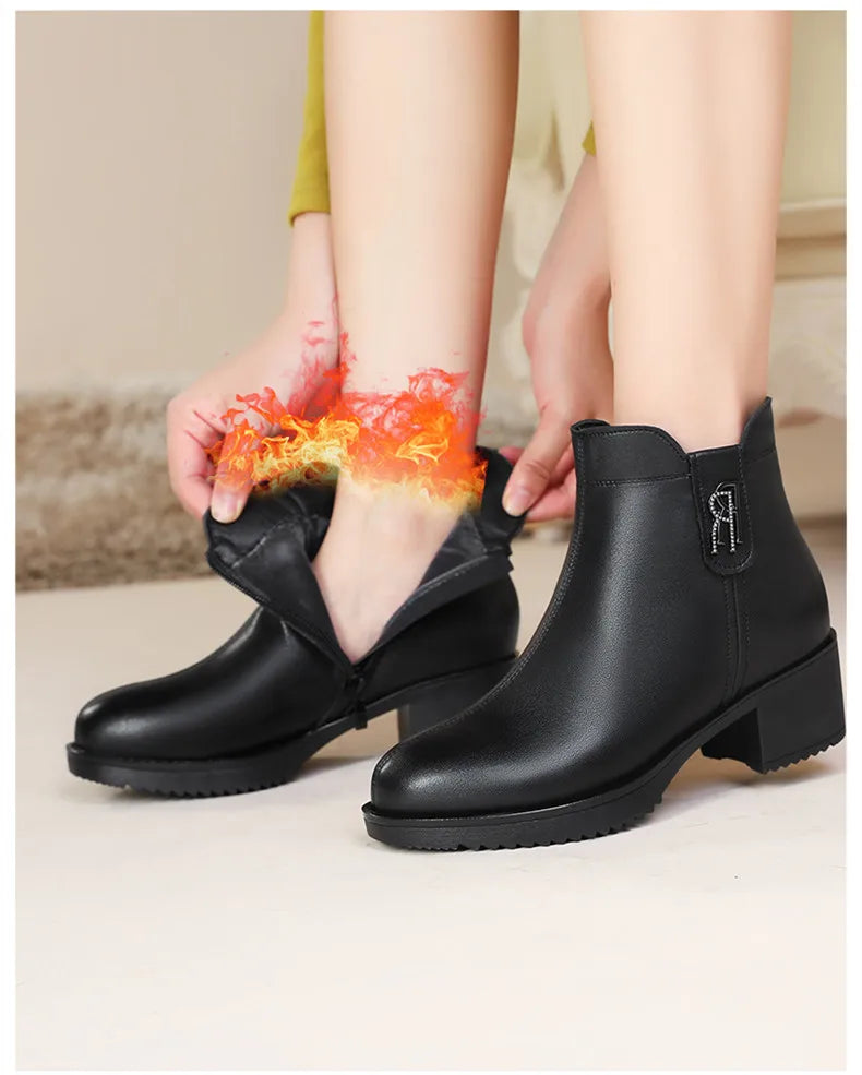 Women Snow Genuine Leather Large Size Ankle Boots