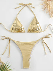 Brozing Gold Bikini Set Women Solid Push Up Swimsuit