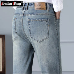 Men's Regular Straight Jeans Retro Distressed High Waist