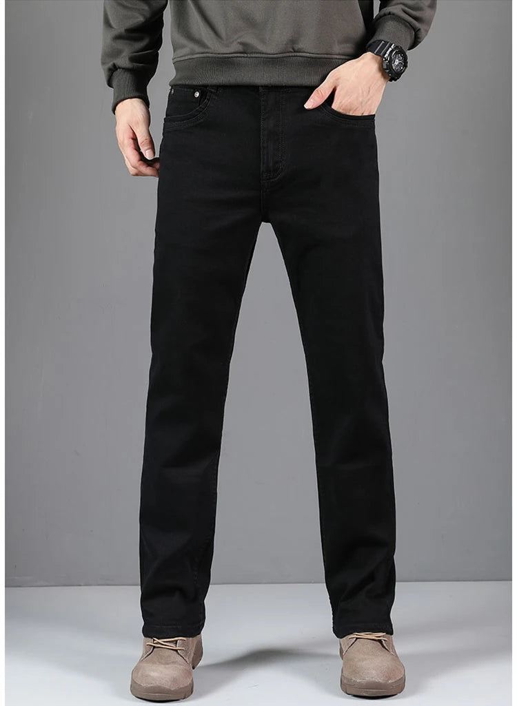 Oversized Men's Jeans Brand Cotton Elastic Straight Loose Trousers Pants