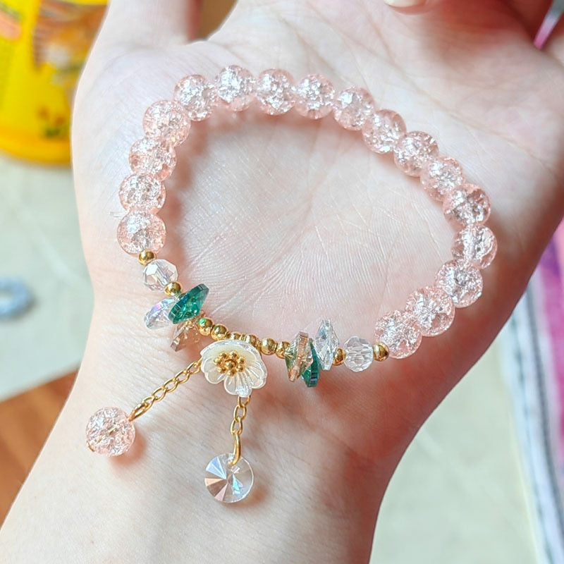 Crystal Flower Cubic Zirconia Pendant Bracelet