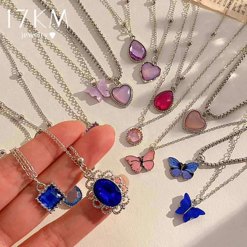 5Pcs Crystal Butterfly Necklaces Set  Chain Chokers