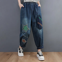 Fashion Women's Vintage Chic Star Patchwork Jeans