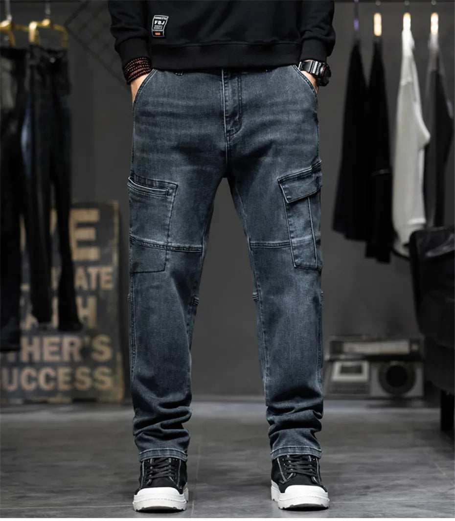 Baggy Jeans Men Plus Size  Denim Pants Fashion Pockets Cargo