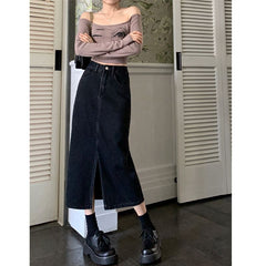 Skirts Women Denim Retro Washed Ulzzang High Waist