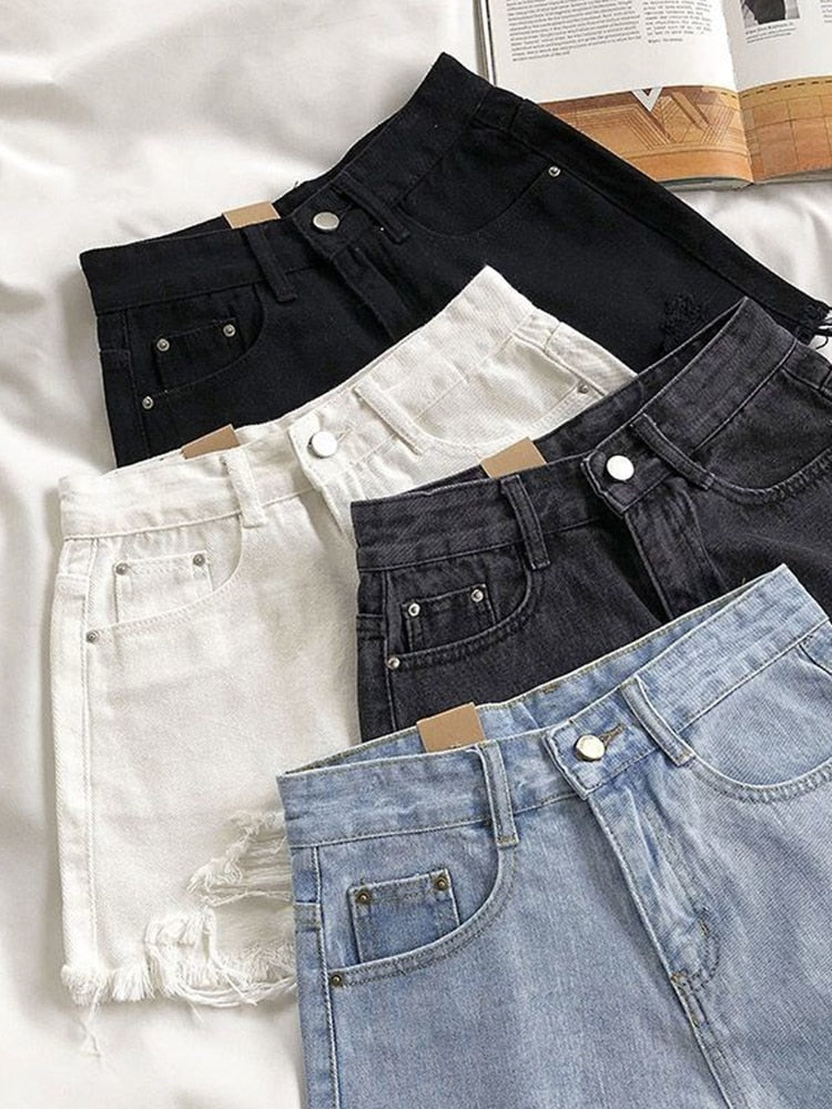 Casual High Waist Denim Ripped jeans Short