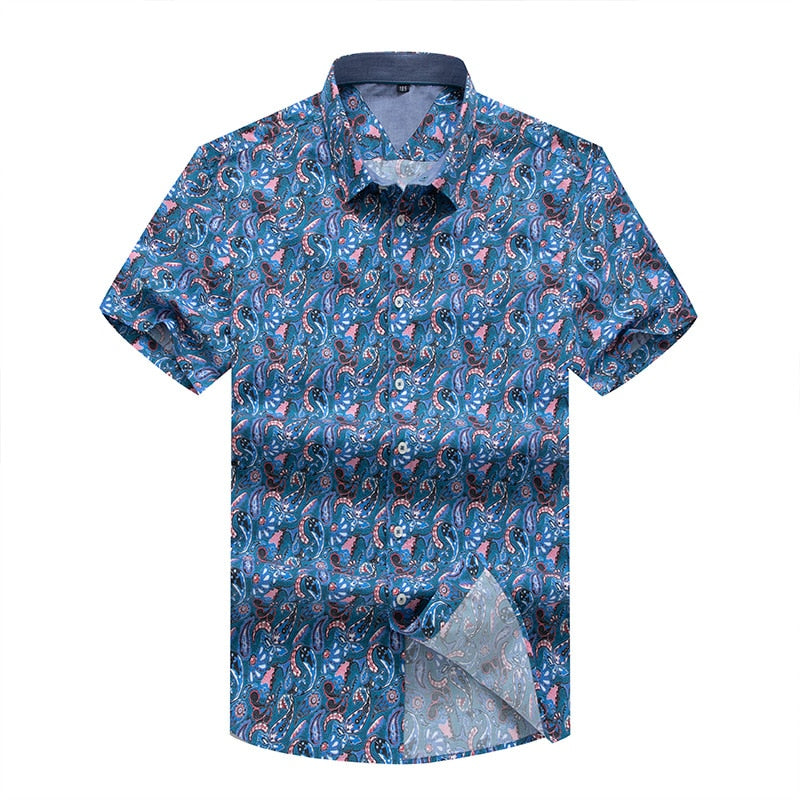 Plus Size Men's Casual Short Sleeve Shirts Clothing Floral Print