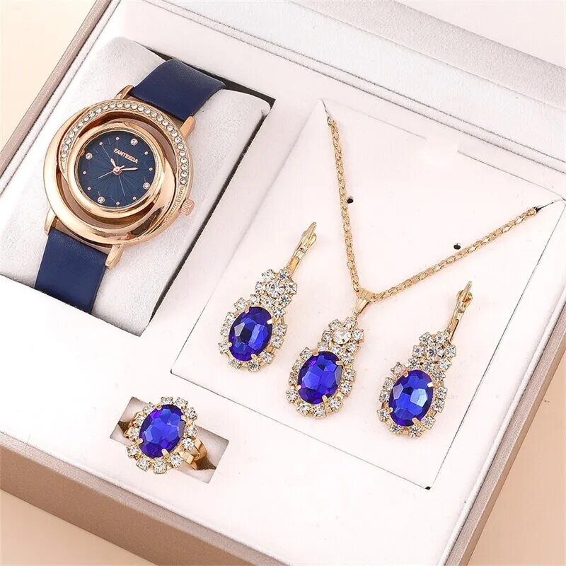 5PCS Set Watch Ring Necklace Earring Fashion Casual