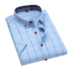 6 Colors Men's Plaid Casual Short Sleeve Shirt Classic Style Business Fashion