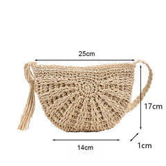 Round Straw Beach Vintage Handmade Woven Shoulder Bag