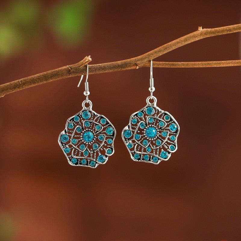 Bohemian Ethnic Long Blue Acrylic Crystal Water Drop Earrings Retro