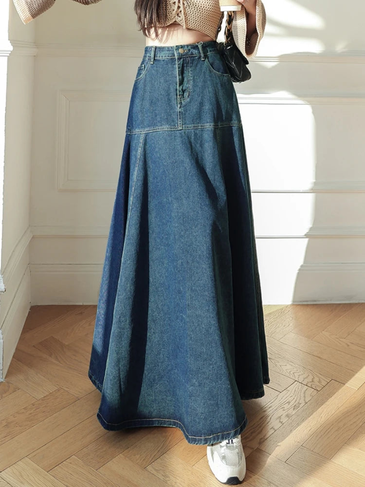 Maxi Long Skirts Women Vintage High Waist Jean Skirt