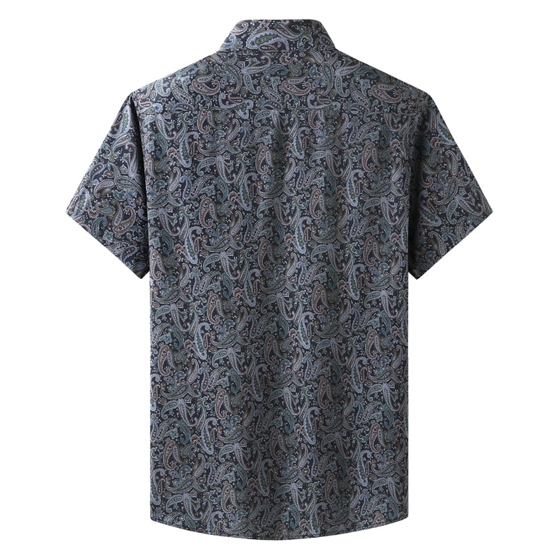 Casual Short Shirt Classic Print Lightweight Stretch Shirt