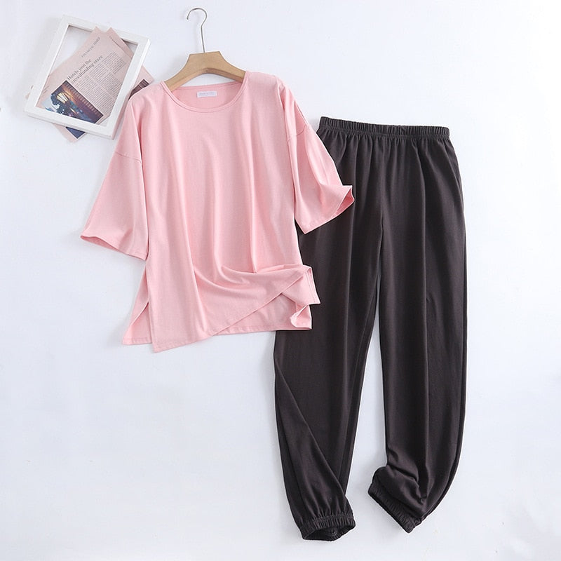 pajamas two-piece set knitted casual loose home wear suit