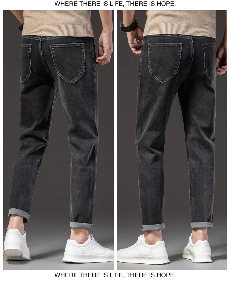 Men's Slim Fit Straight Leg Jeans Fashion Ankle Business Casua