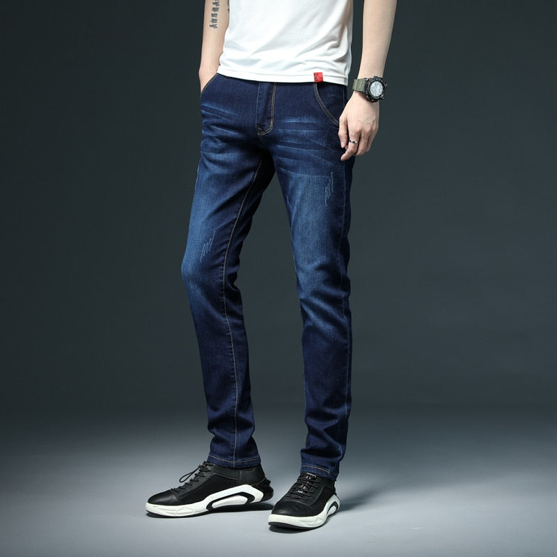 Clothing Solid Color Cotton Jeans Casual Classic Denim Trousers