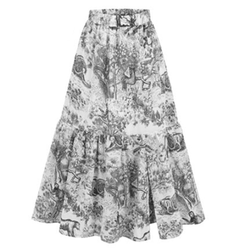 Print Floral Women's Skirts High Waist A-Line Office Lady