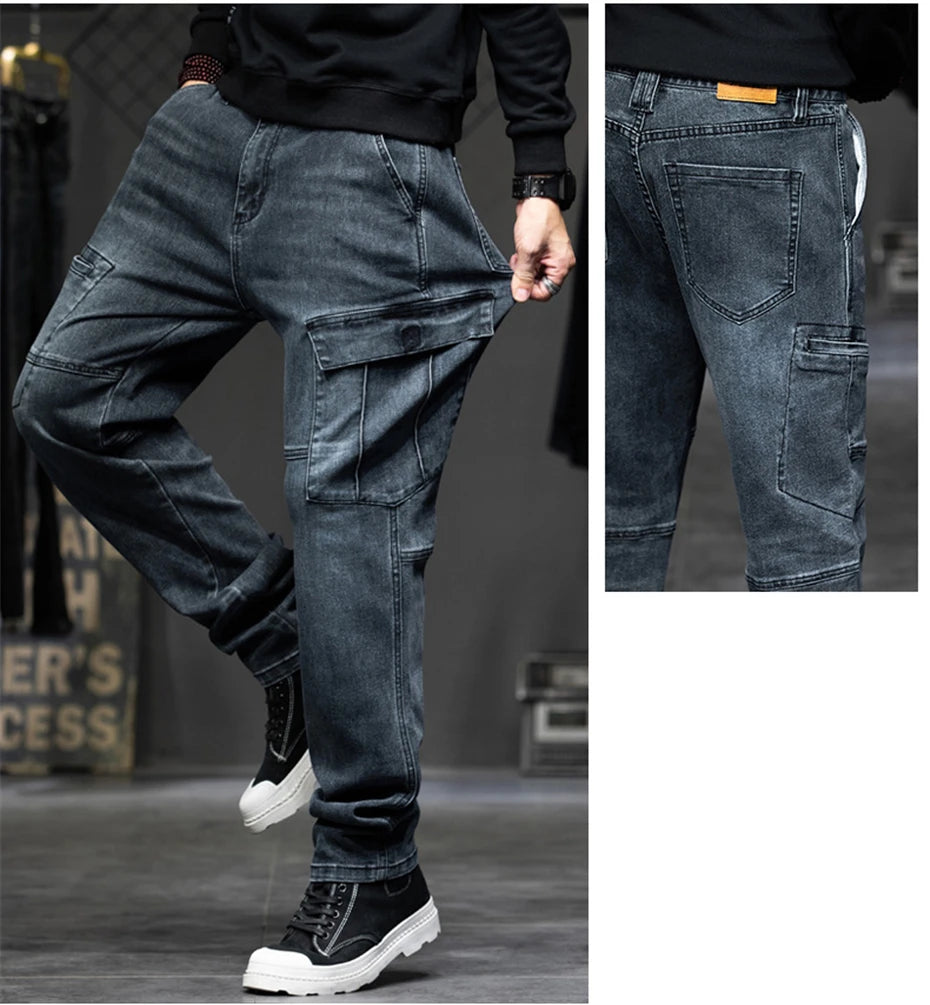 Baggy Jeans Men Plus Size  Denim Pants Fashion Pockets Cargo