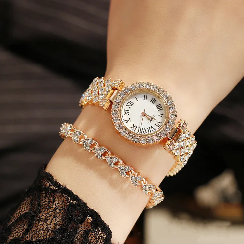 Watch Bracelet Set Diamond Steel Band