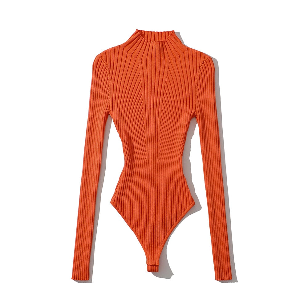 Women's Clothing TopsKnit Solid Pullover High Collar Bodysuit