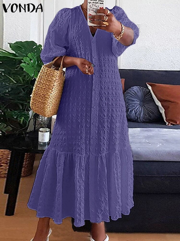 Plus Size 5XL Women Shirt Dress Buttons Half Sleeve