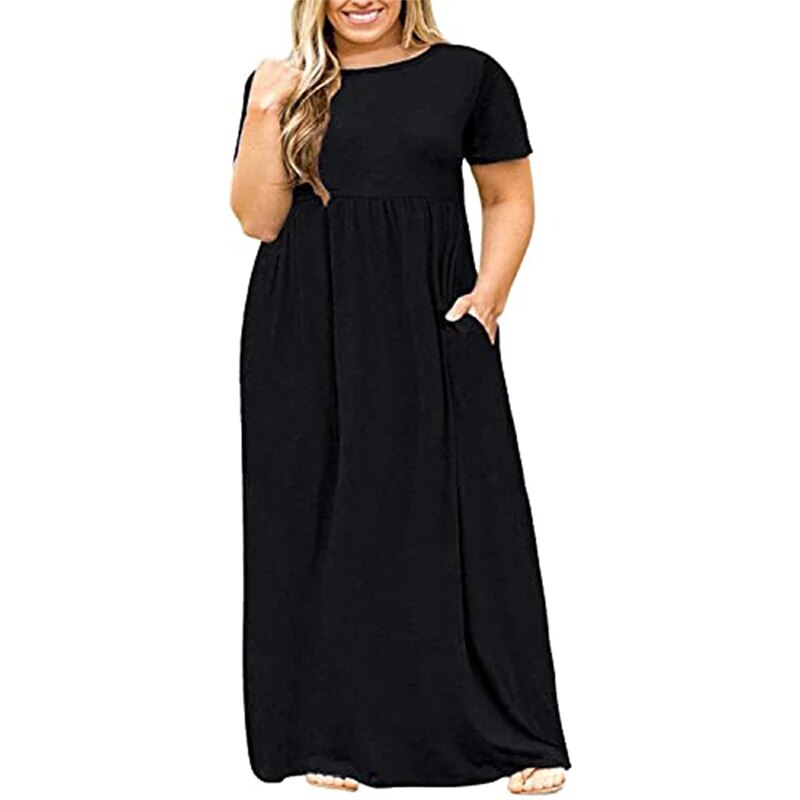 Plus Size Women Clothing  Short Sleeve Loose Plain Casual