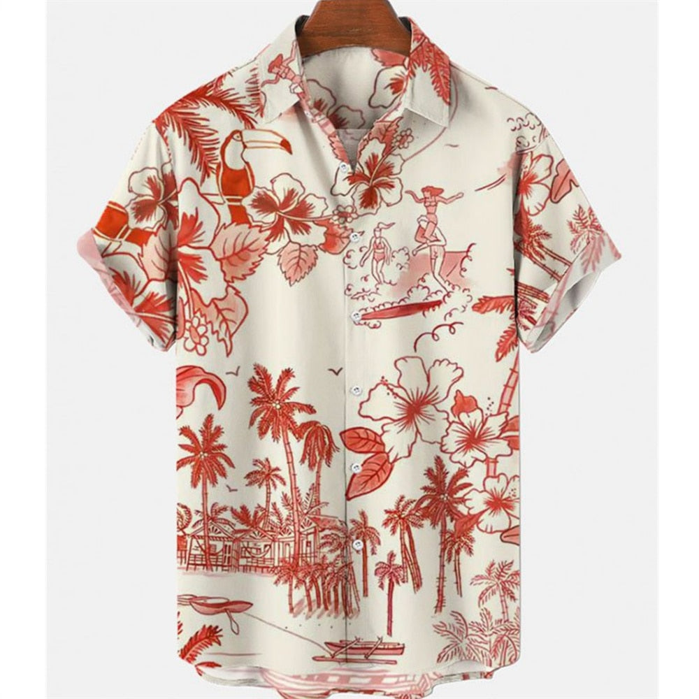 Hawaiian Men Flower Shirt Clothes Loose Street Casual Chic