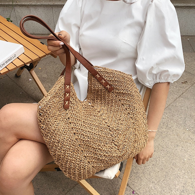 Casual Large Capacity Straw Shopping Tote Bag