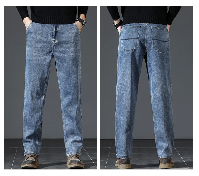 Men's Thick Straight-leg Lyocell Fabric Jeans Retro Denim Pants Classic