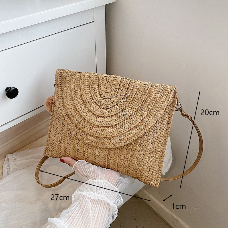 Round Straw Beach Vintage Handmade Woven Shoulder Bag