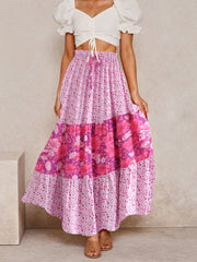 Vintage Chic Fashion Pink Floral Print Ruffles Skirt